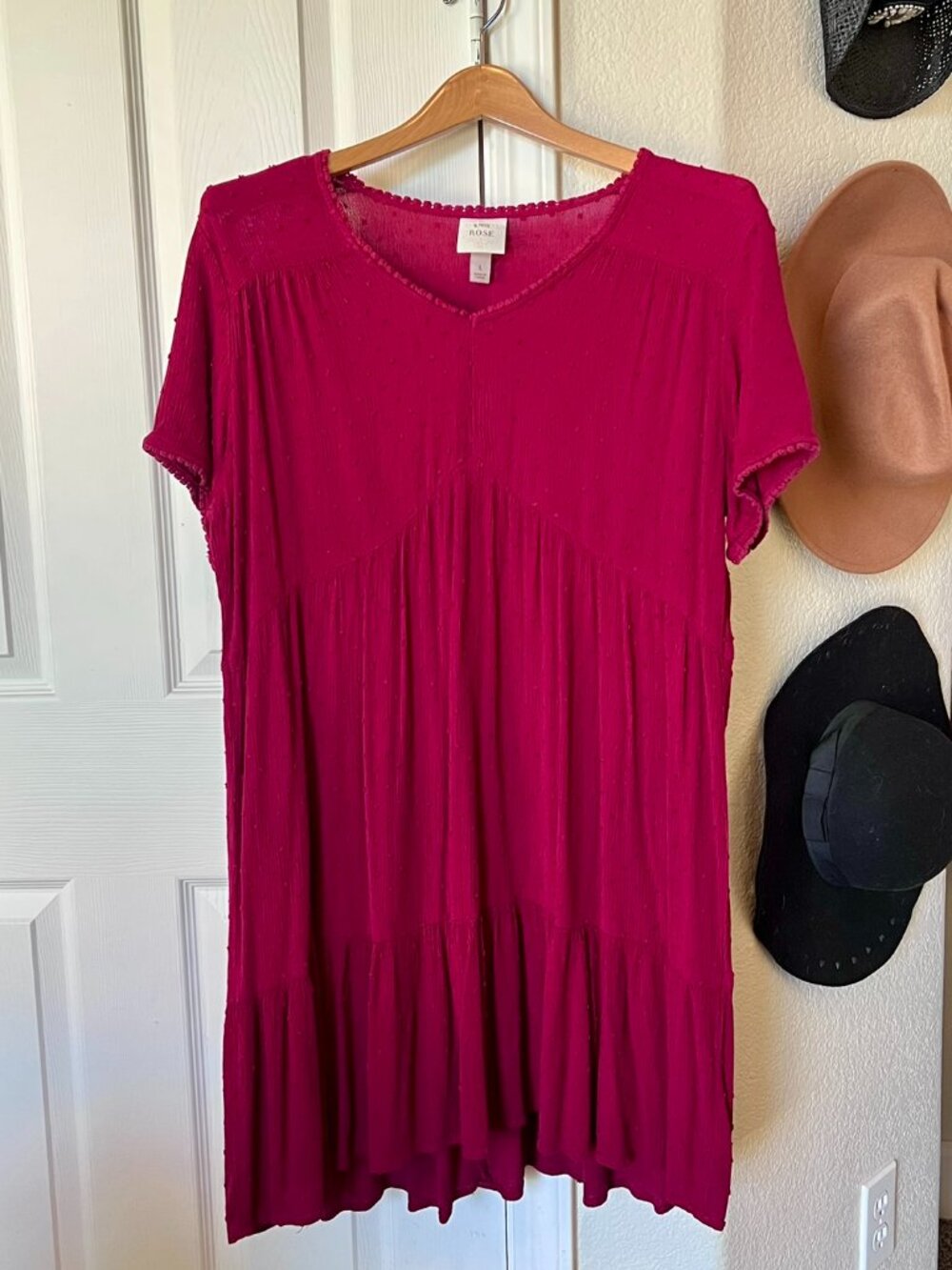Knox Rose Magenta Swiss Dot Tiered Mini Dress
